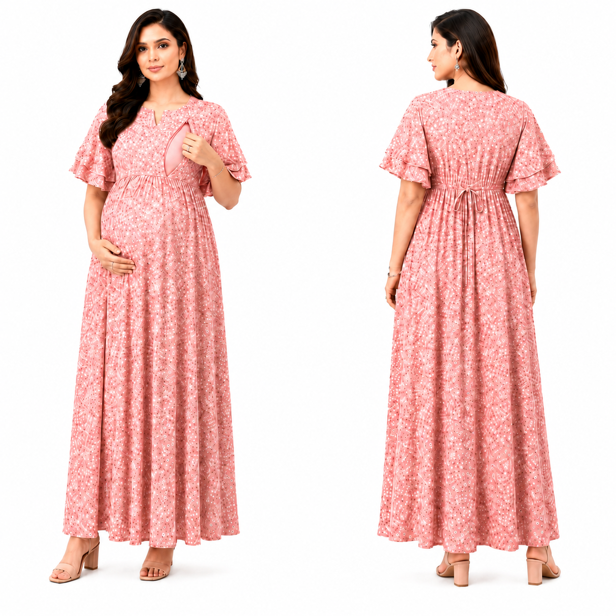 Small Flower Print Nursing Dress - Pink