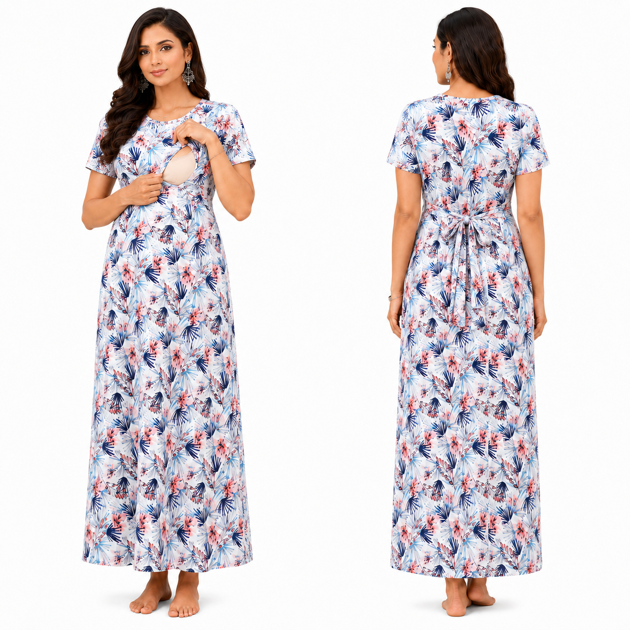 White with Blue and Orange Flower Pull-Up Sleepwear