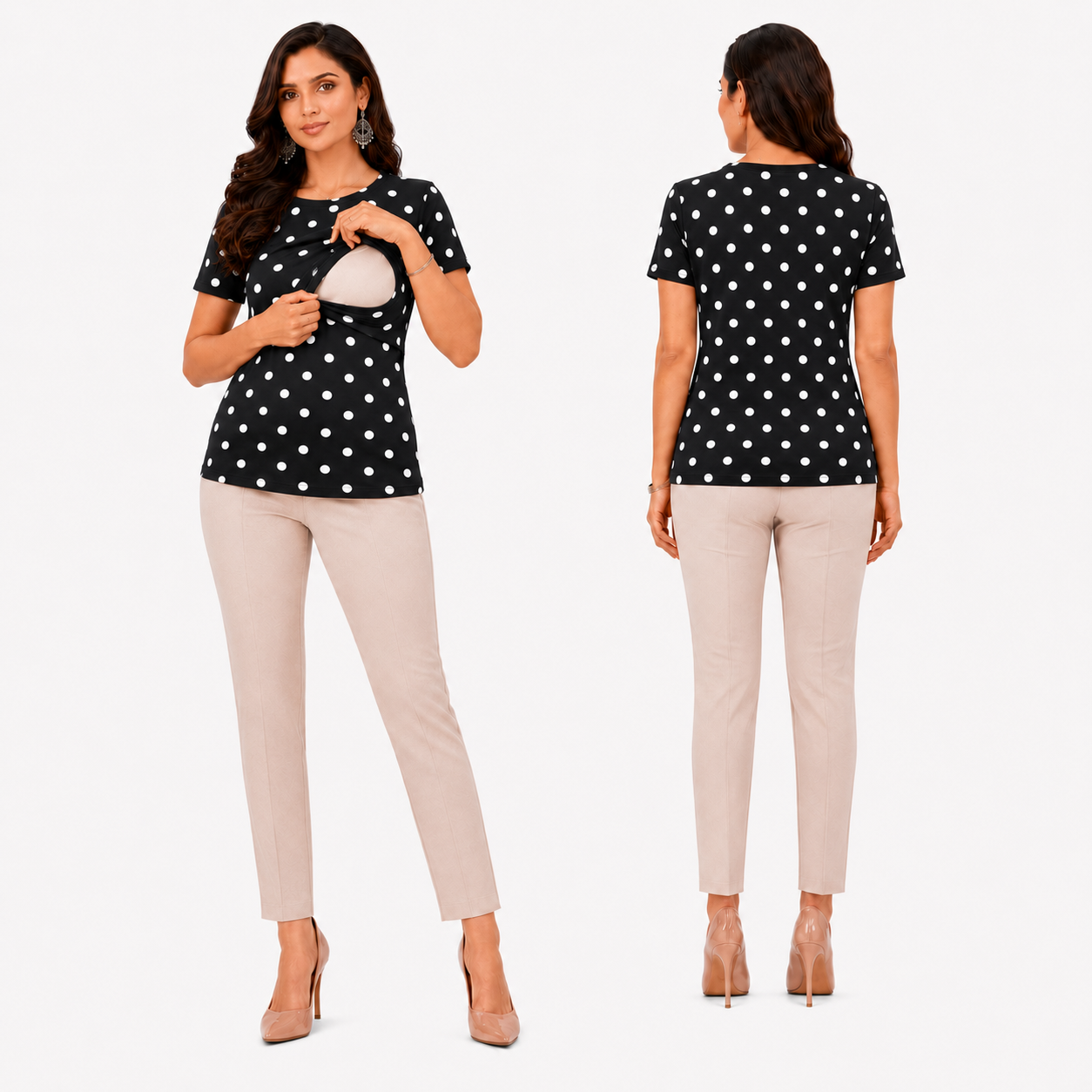 Black and White Polka-Dot Feeding T-Shirt