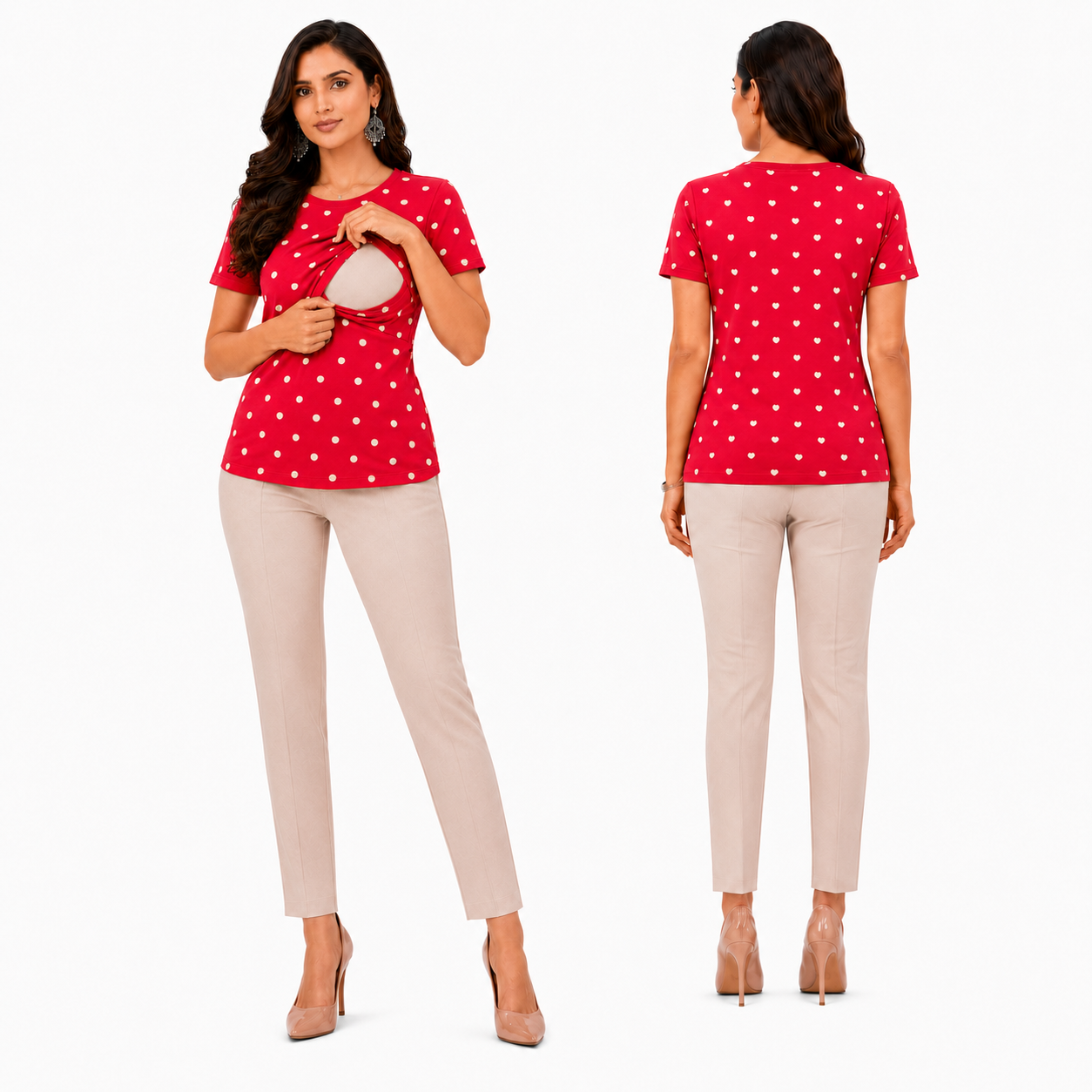 Mamma Cotton Maternity & Nursing Top – Red Polka Dot Feeding Tee