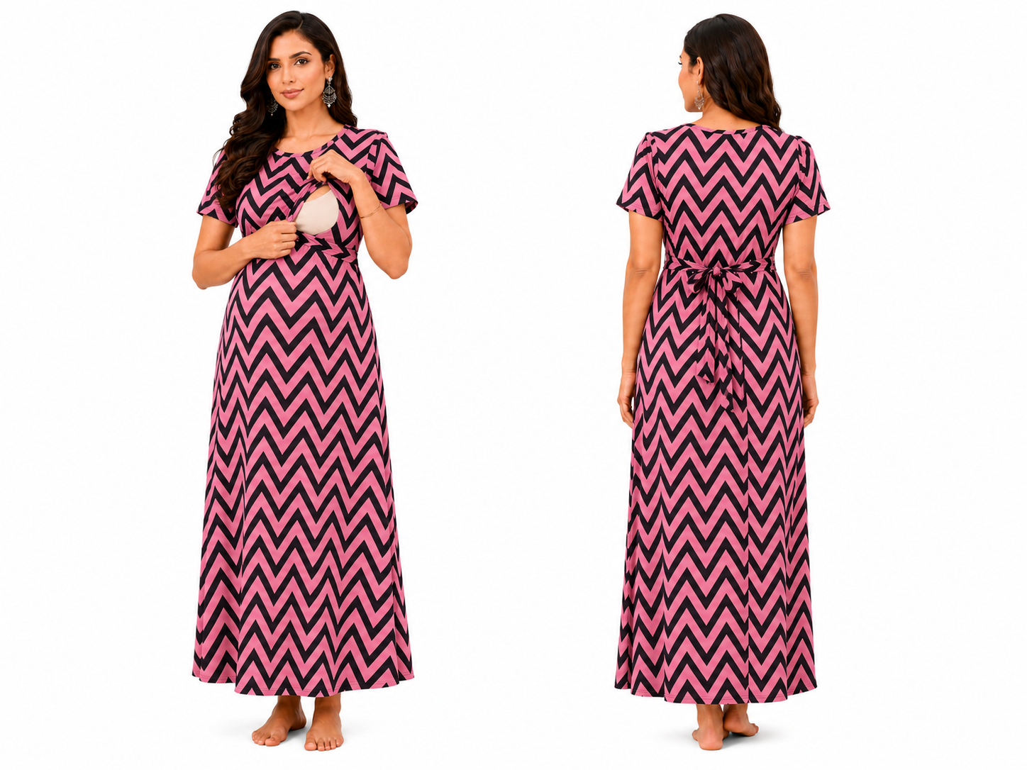 Peach with Black Zig-Zag Pull-Up Nightdress