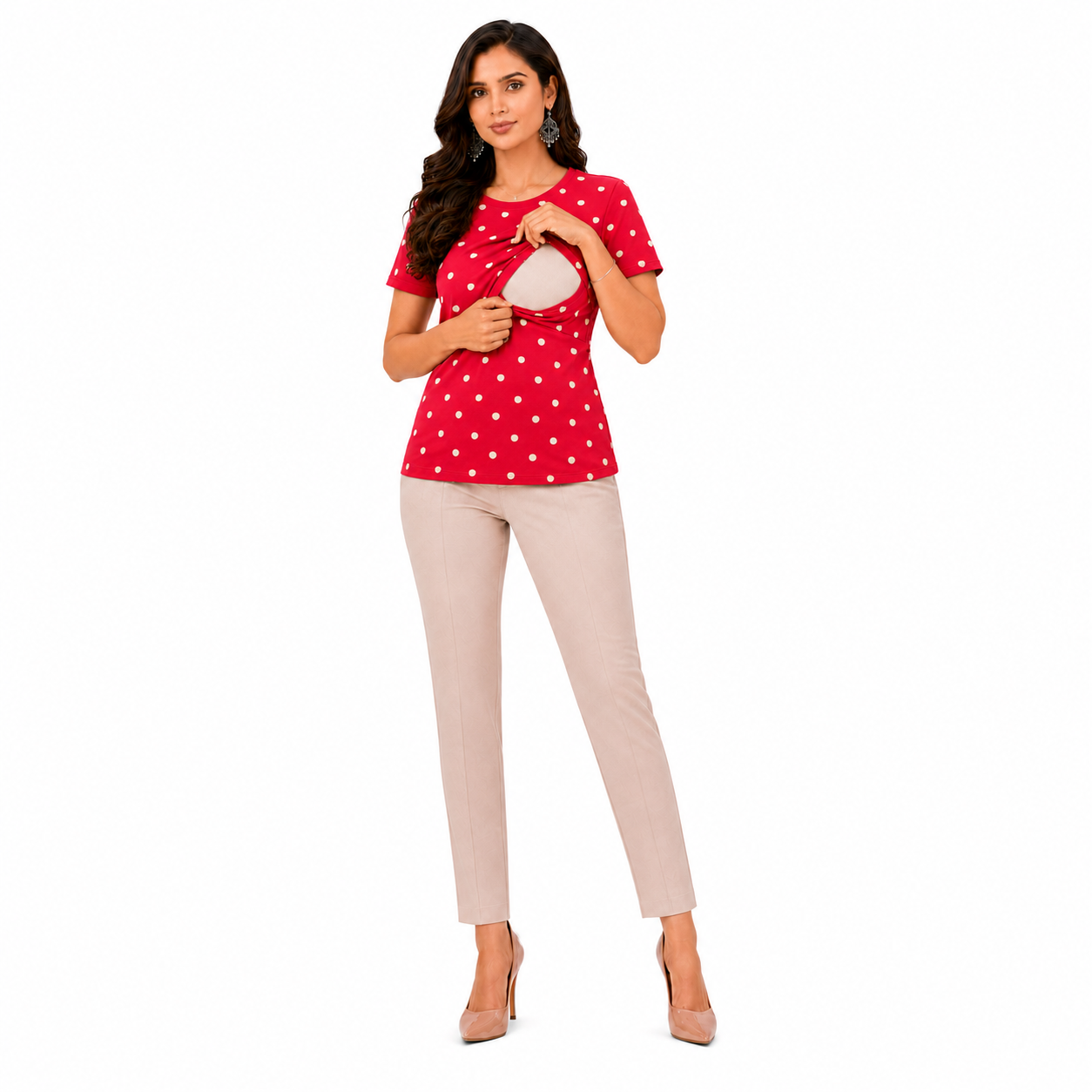 Mamma Cotton Maternity & Nursing Top – Red Polka Dot Feeding Tee