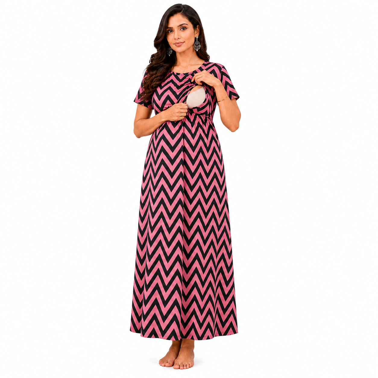 Peach with Black Zig-Zag Pull-Up Nightdress