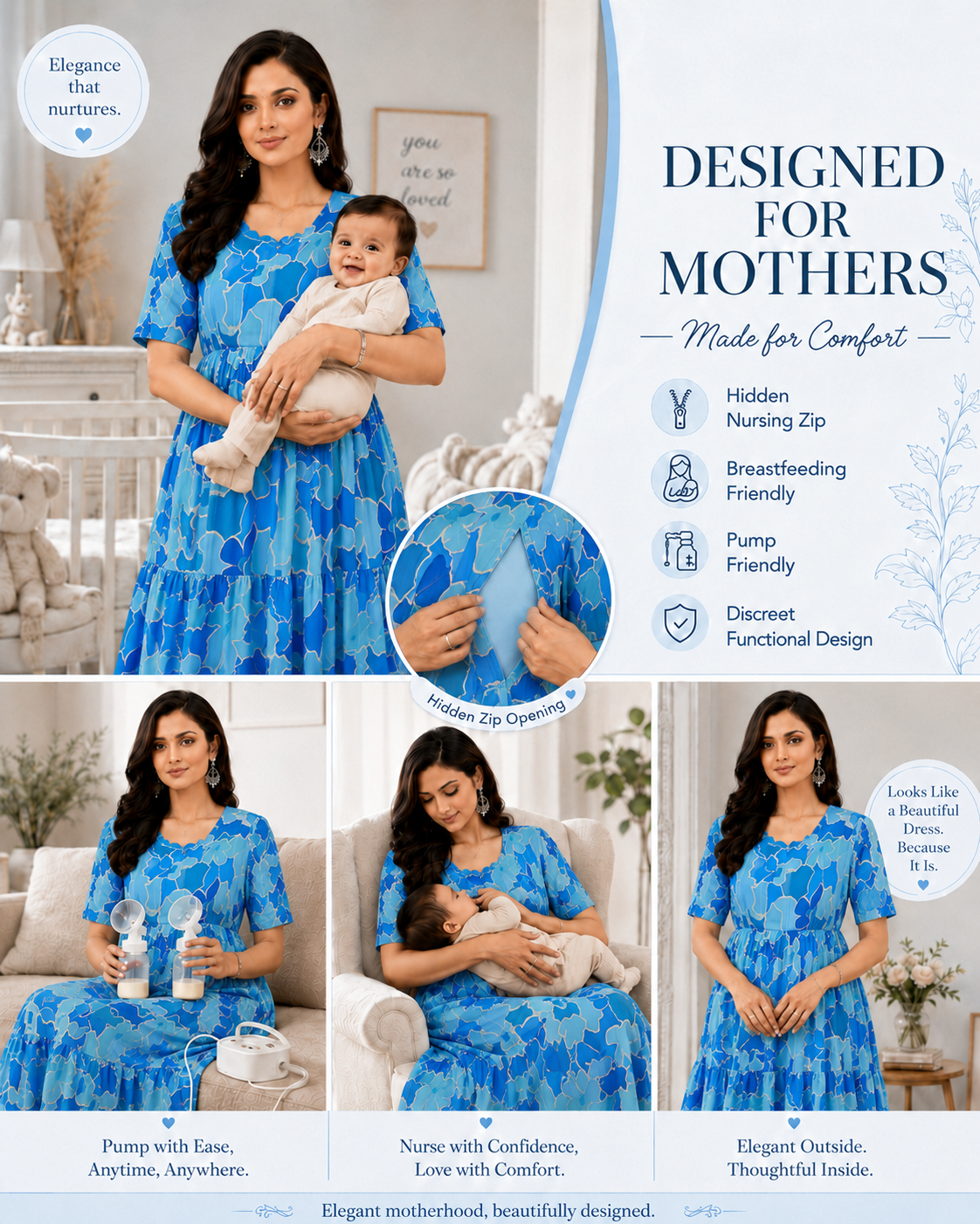 Light and Dark Blue Flower Maxi Dress