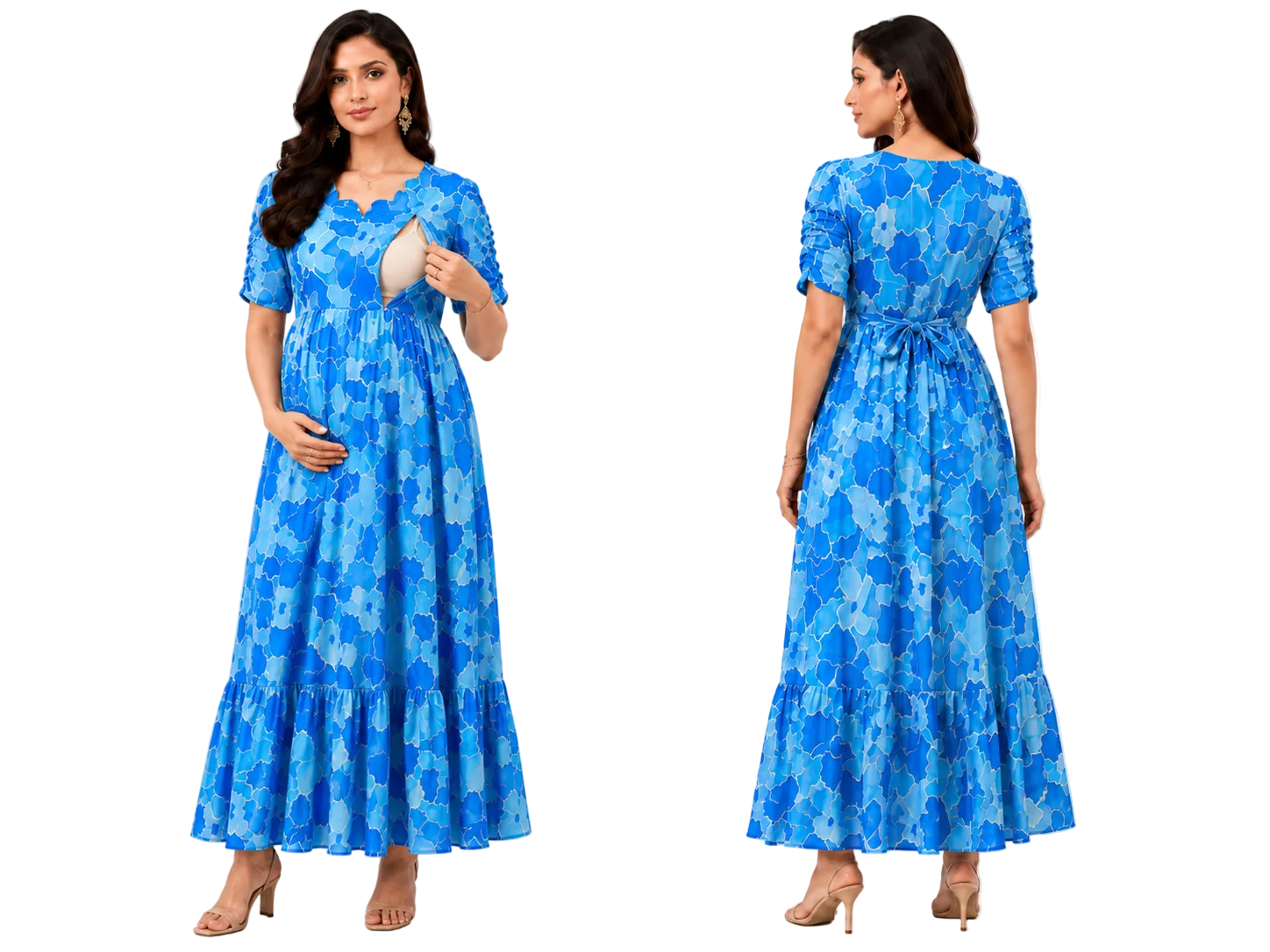 Light and Dark Blue Flower Maxi Dress
