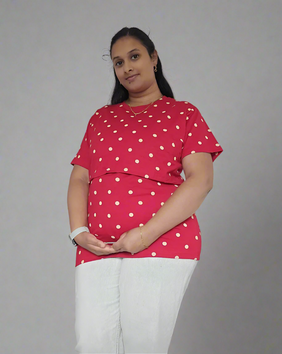 Red and Beige Polka-Dot Feeding T-Shirt