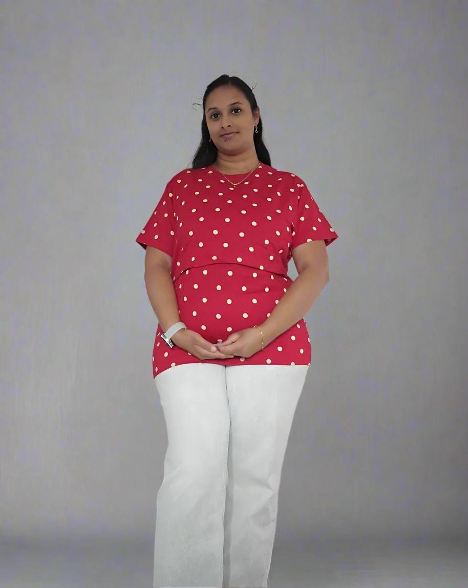 Red and Beige Polka-Dot Feeding T-Shirt