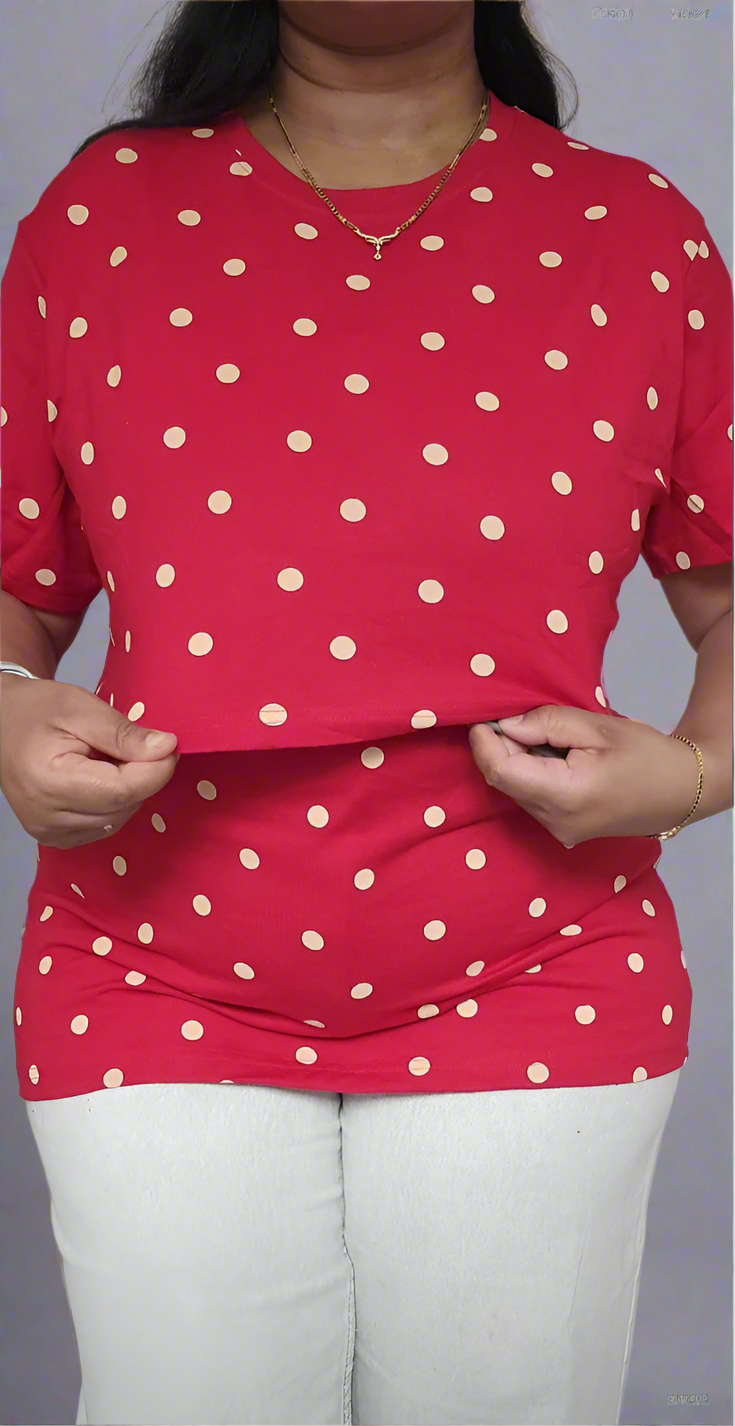 Mamma Cotton Maternity & Nursing Top – Red Polka Dot Feeding Tee