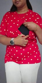 Red and Beige Polka-Dot Feeding T-Shirt