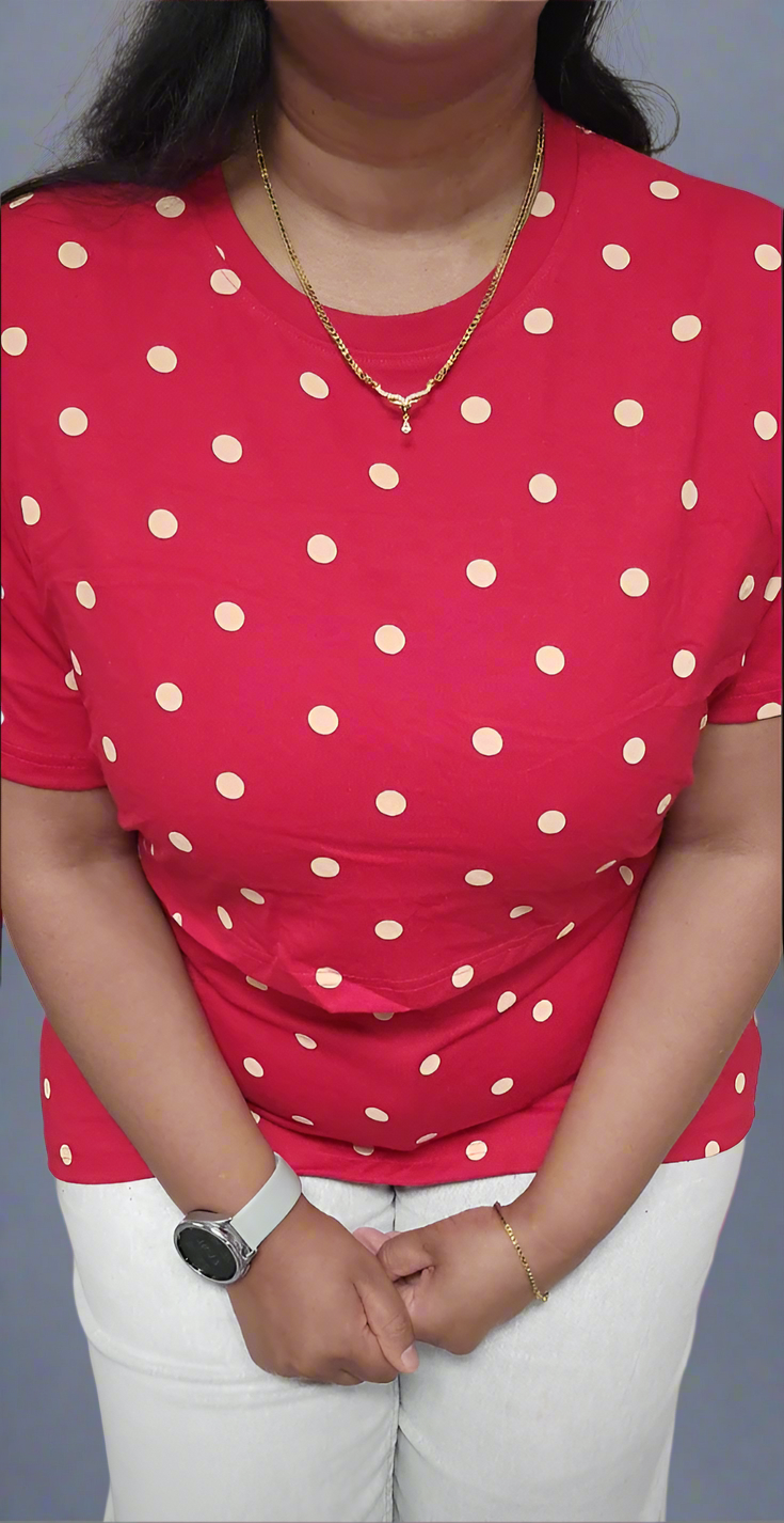Red and Beige Polka-Dot Feeding T-Shirt