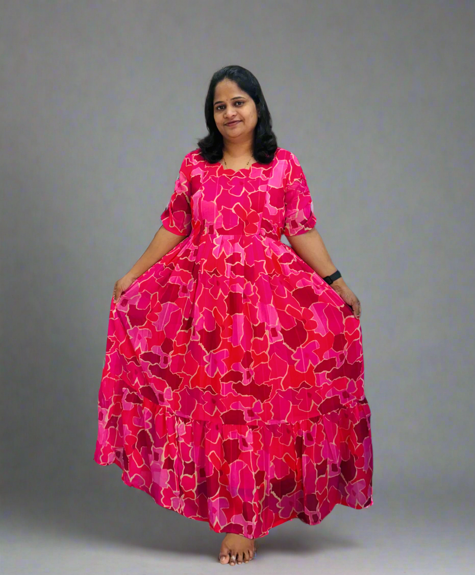 Pink and Red Flower Maxi Dress