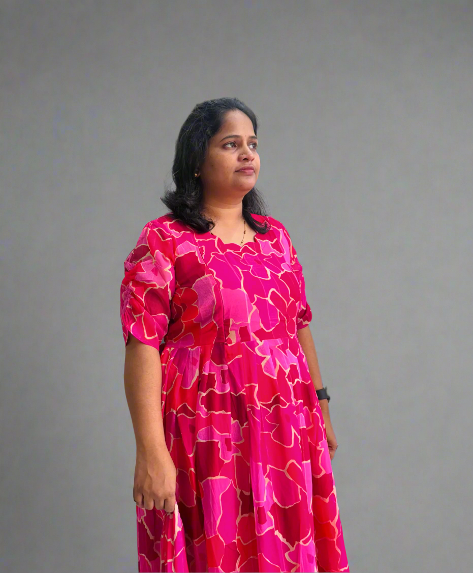 Pink and Red Flower Maxi Dress