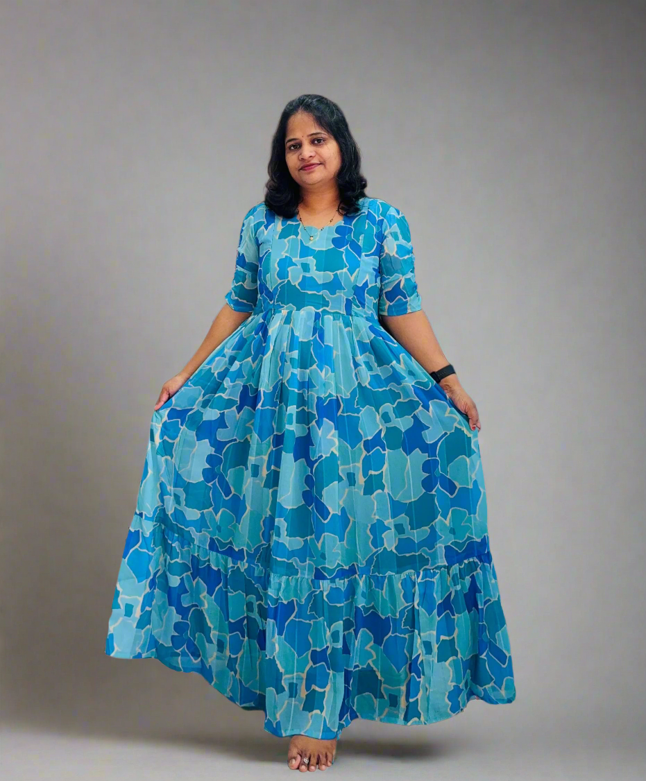 Light and Dark Blue Flower Maxi Dress