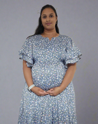 Grey with Small Flower Print Midi Dress