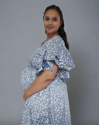 Grey with Small Flower Print Midi Dress