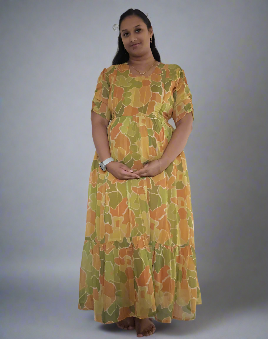 Mustard Gold Flower Maxi Dress