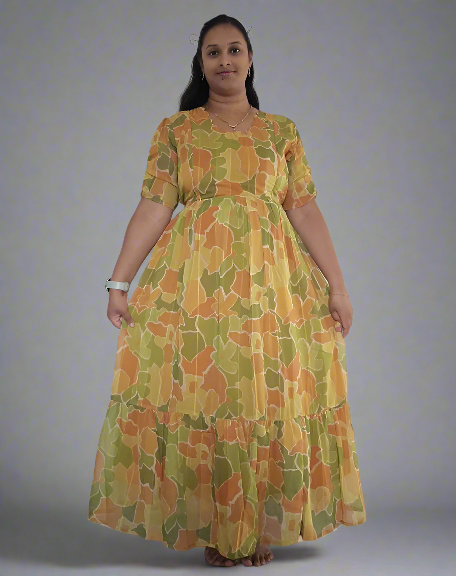 Mustard Gold Flower Maxi Dress