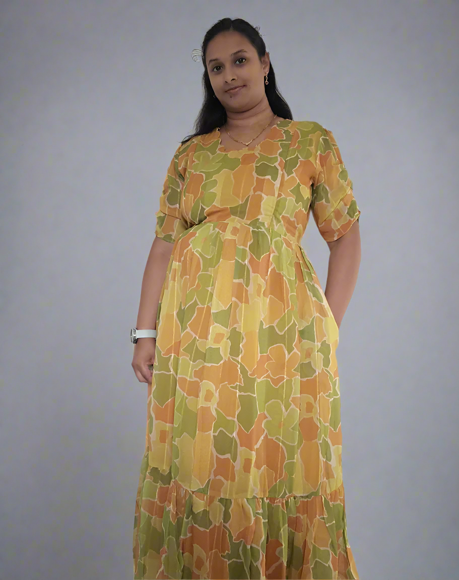 Mustard Gold Flower Maxi Dress