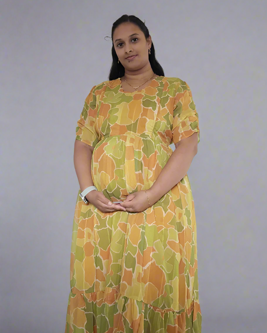 Mustard Gold Flower Maxi Dress