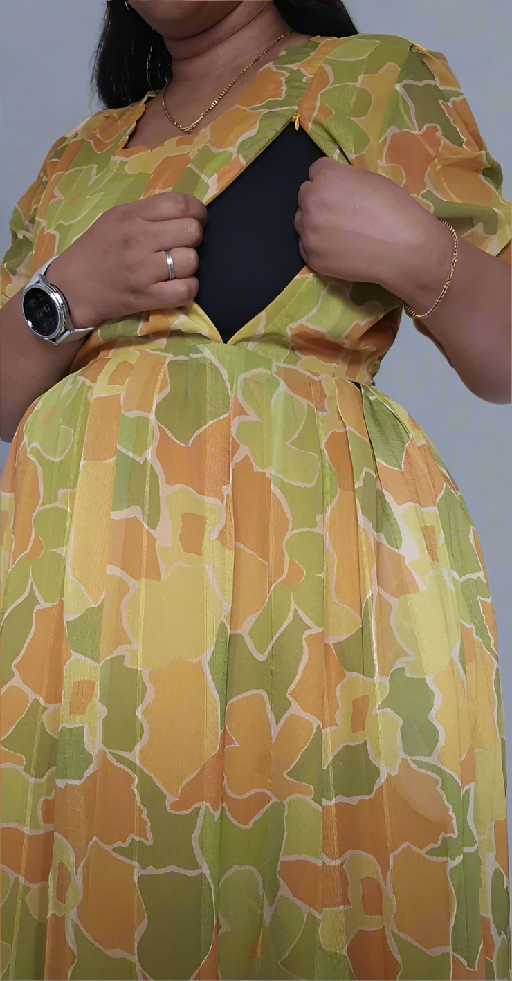 Mustard Gold Flower Maxi Dress