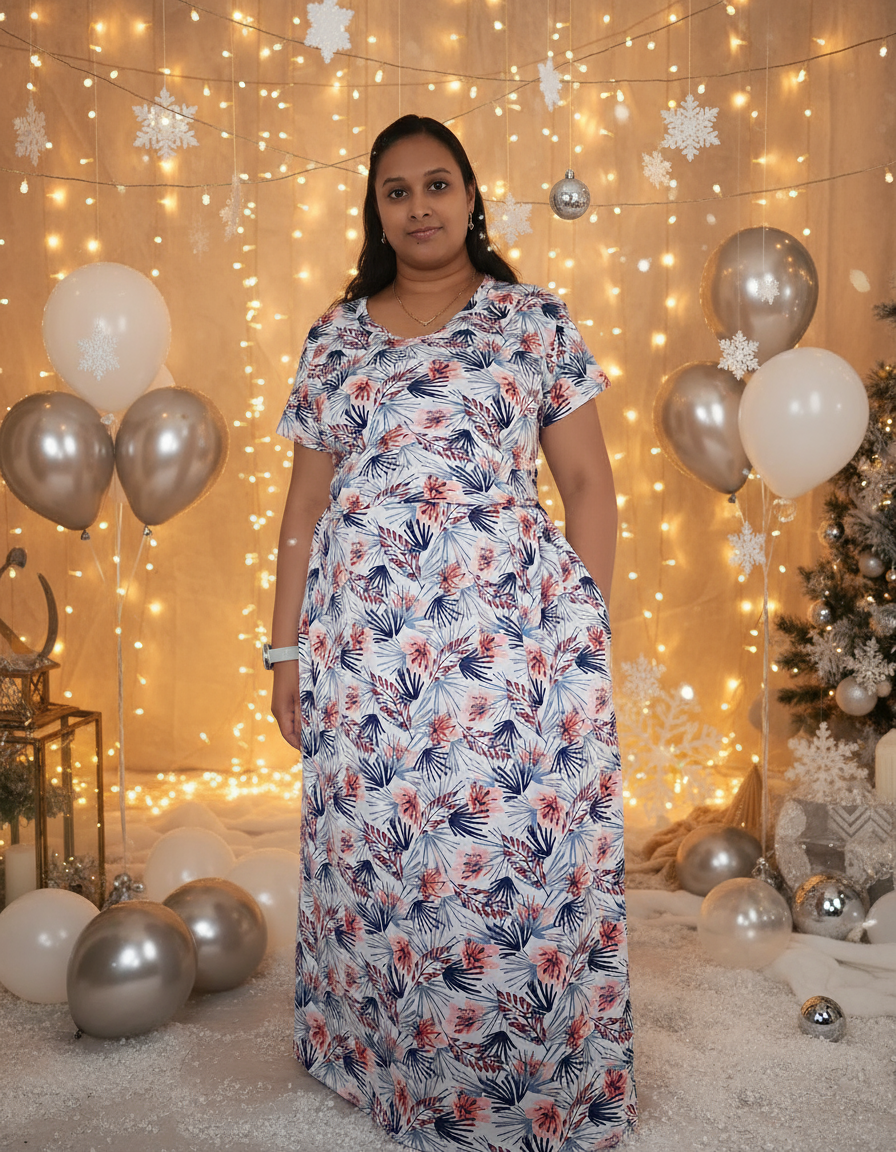 White with Blue and Orange Flower Pull-Up Sleepwear