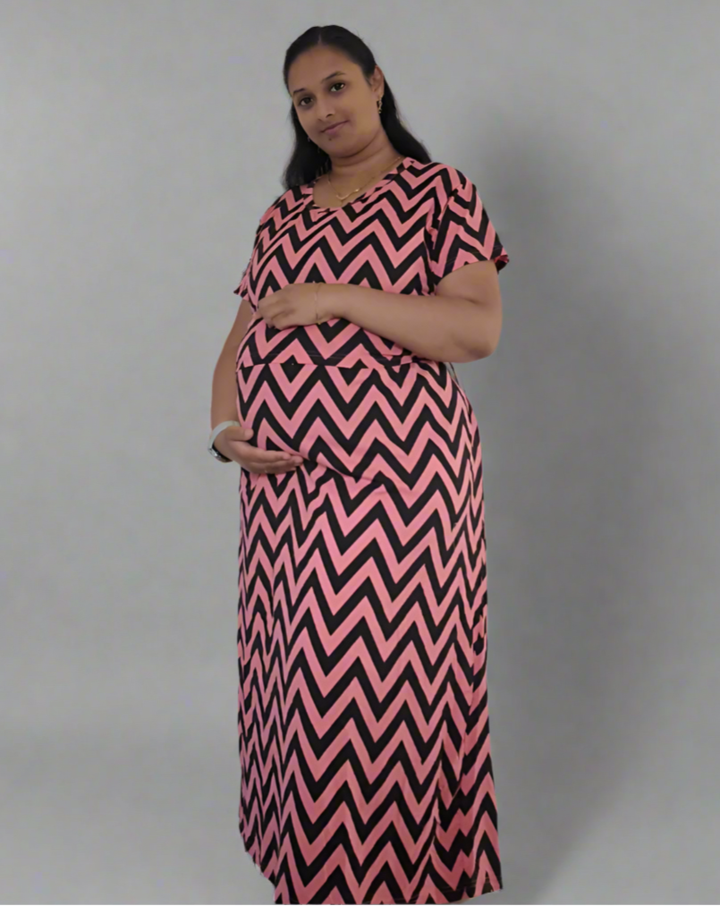 Peach with Black Zig-Zag Pull-Up Nightdress