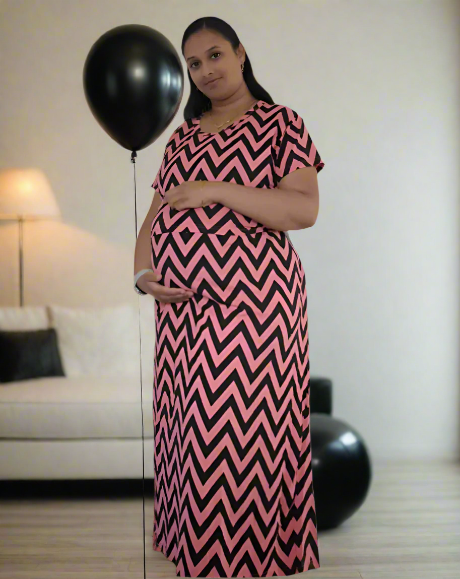 Peach with Black Zig-Zag Pull-Up Nightdress