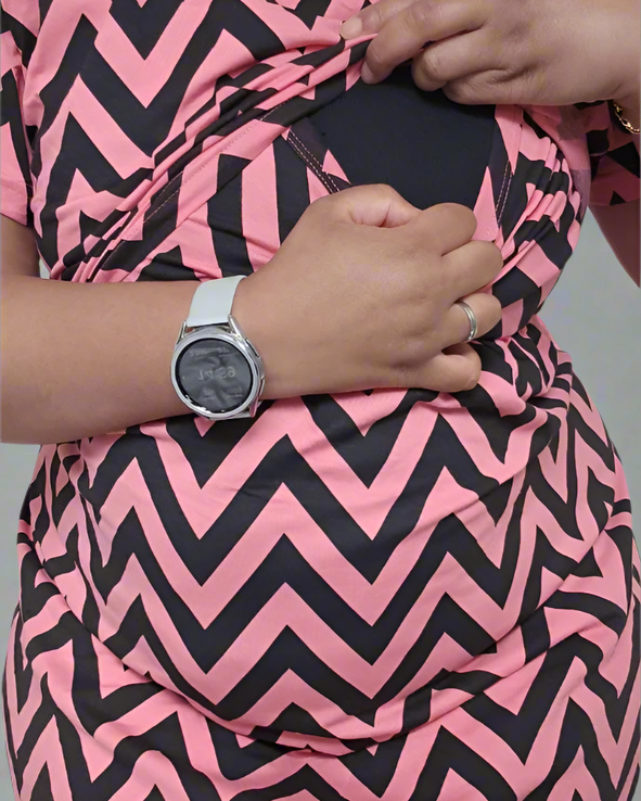 Peach with Black Zig-Zag Pull-Up Nightdress