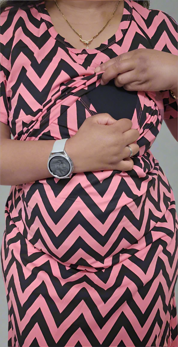 Peach with Black Zig-Zag Pull-Up Nightdress