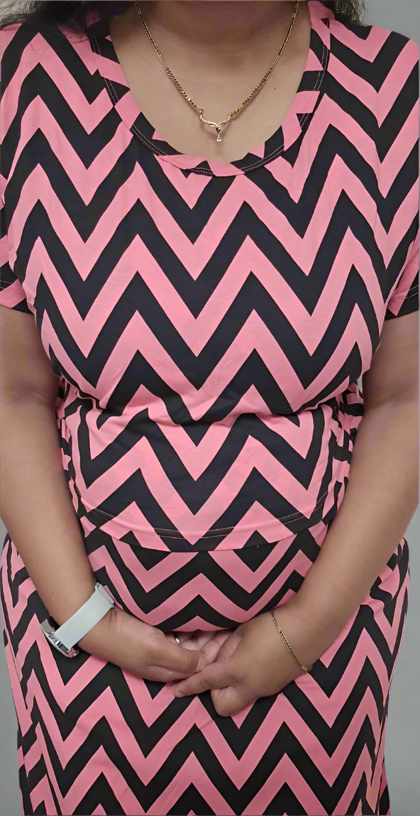 Peach with Black Zig-Zag Pull-Up Nightdress