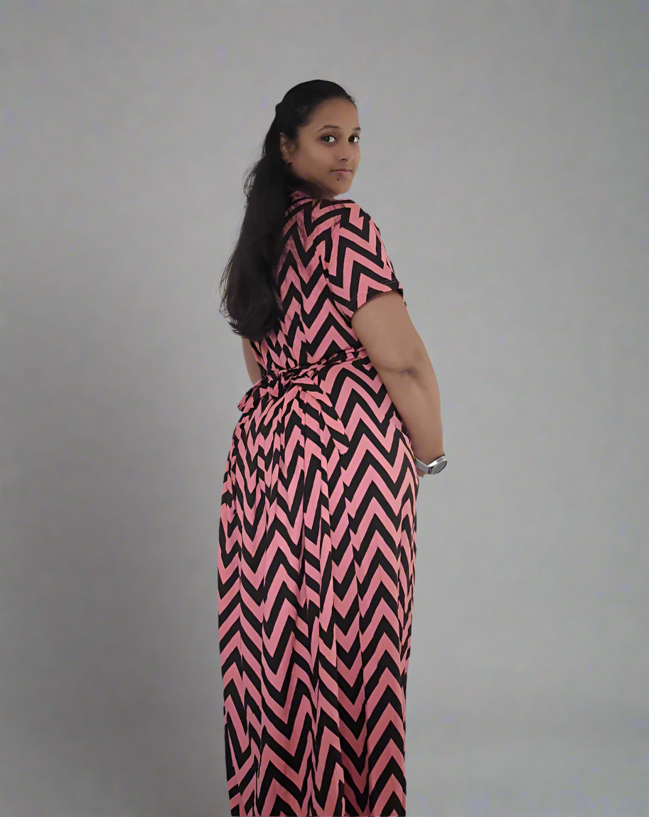 Peach with Black Zig-Zag Pull-Up Nightdress