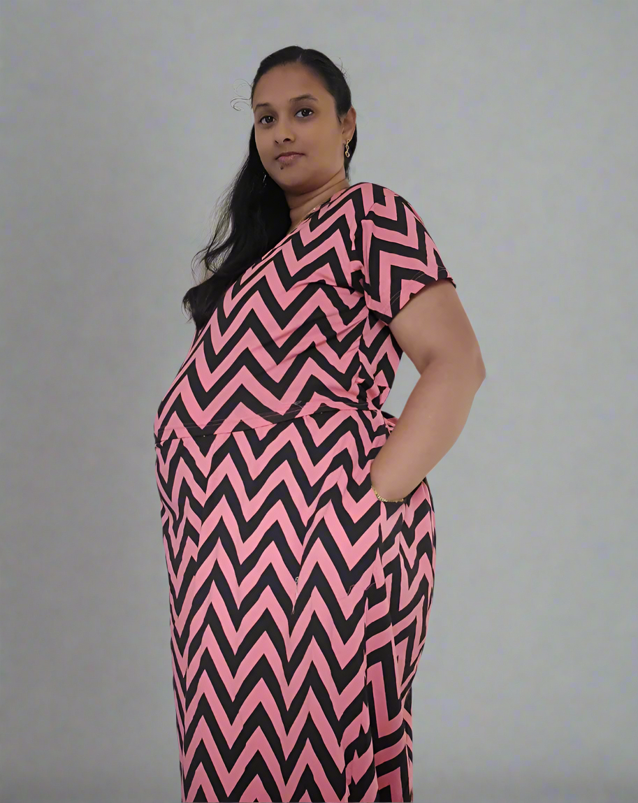 Peach with Black Zig-Zag Pull-Up Nightdress