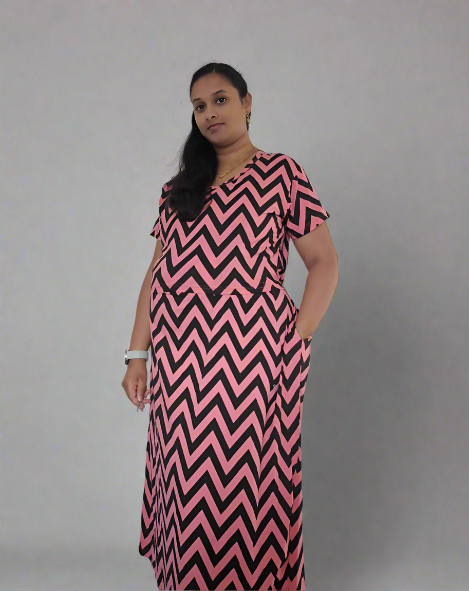 Peach with Black Zig-Zag Pull-Up Nightdress