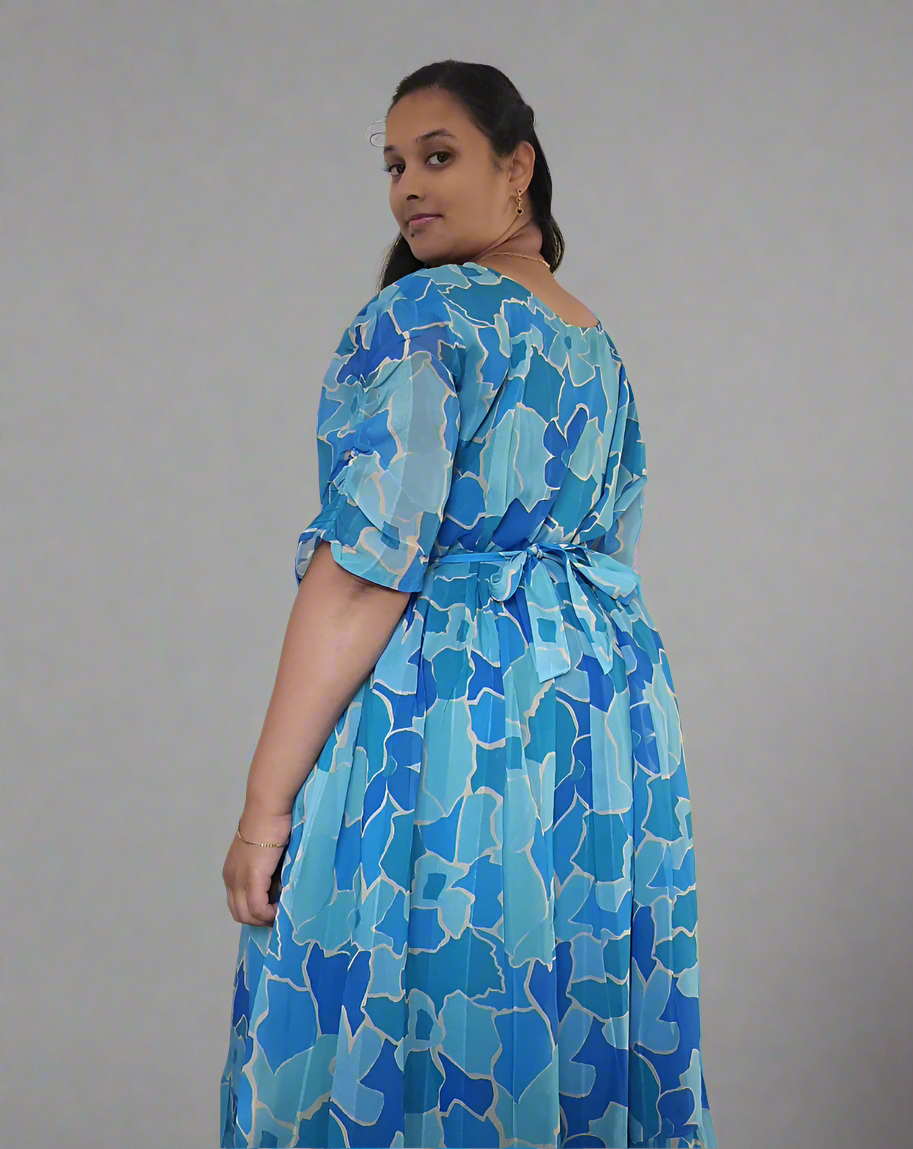 Light and Dark Blue Flower Maxi Dress