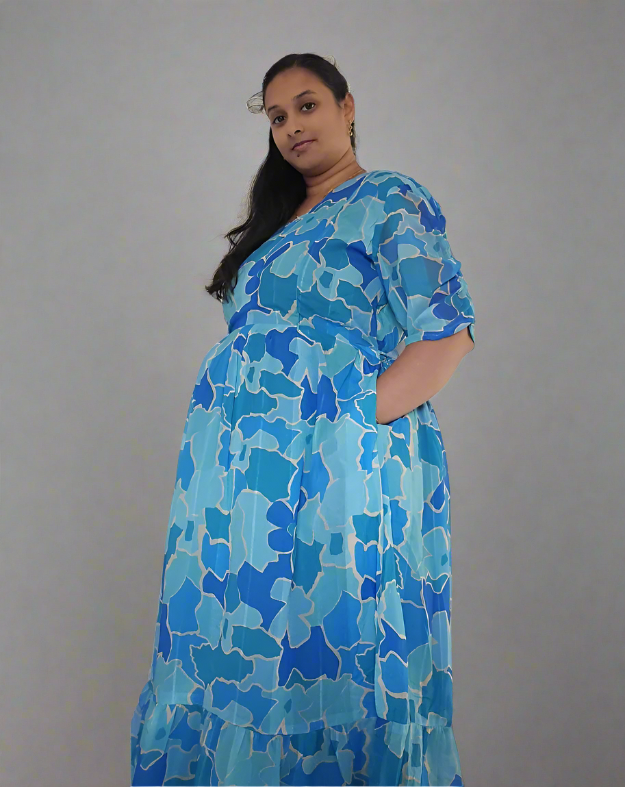 Light and Dark Blue Flower Maxi Dress