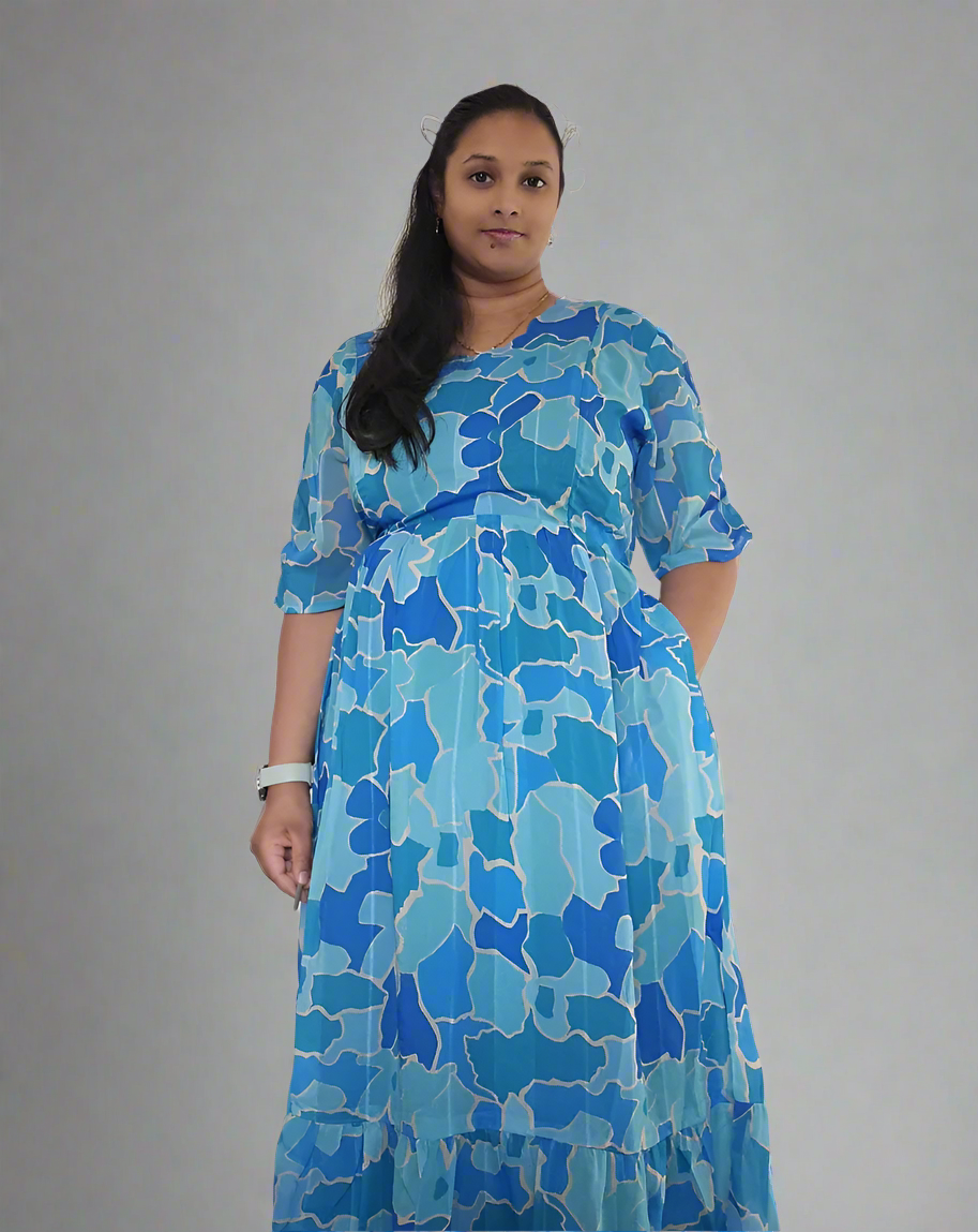 Light and Dark Blue Flower Maxi Dress