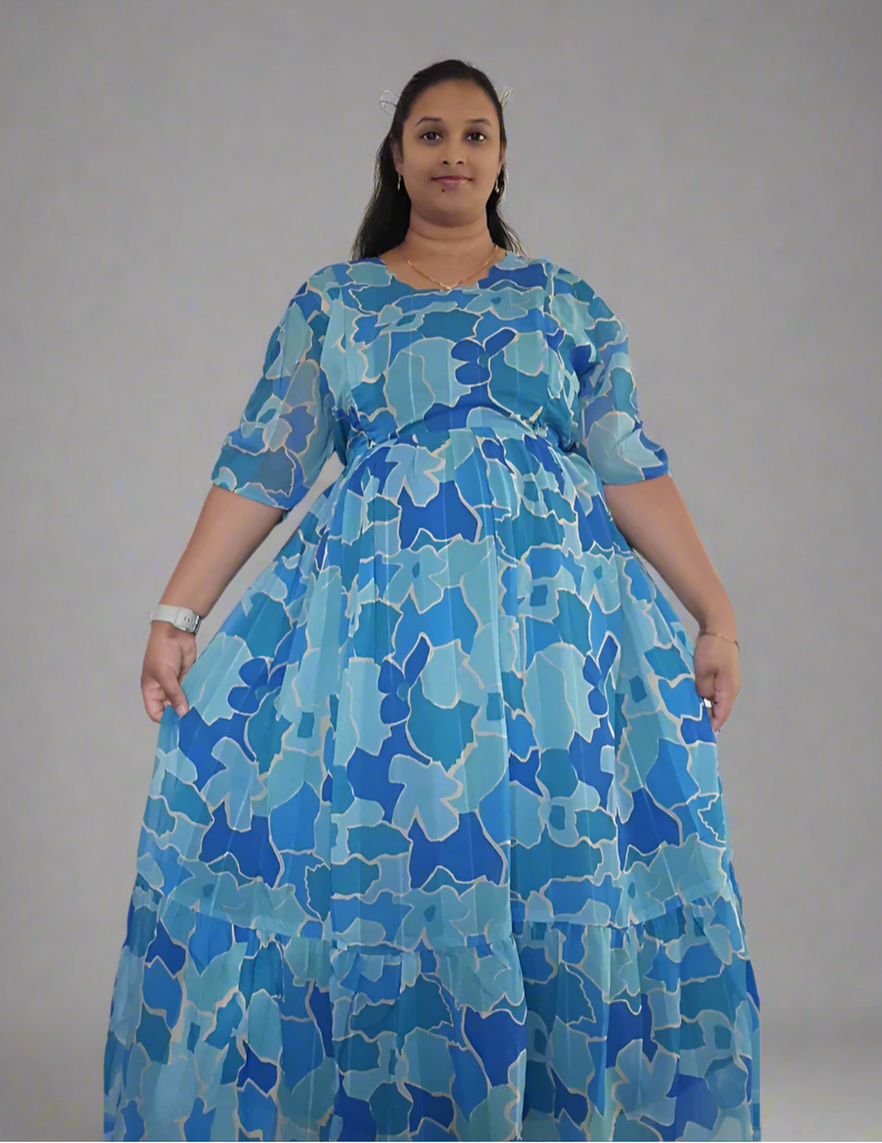 Light and Dark Blue Flower Maxi Dress