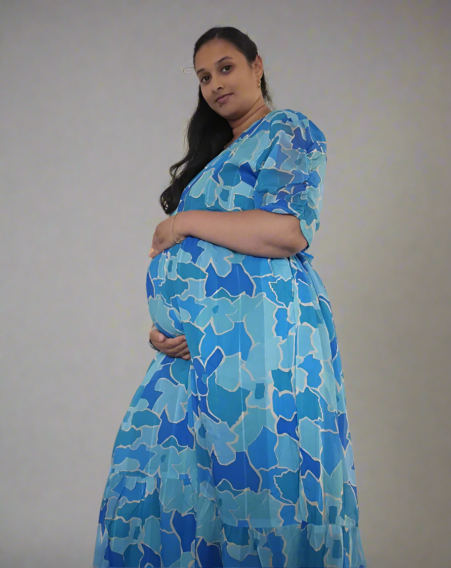 Light and Dark Blue Flower Maxi Dress