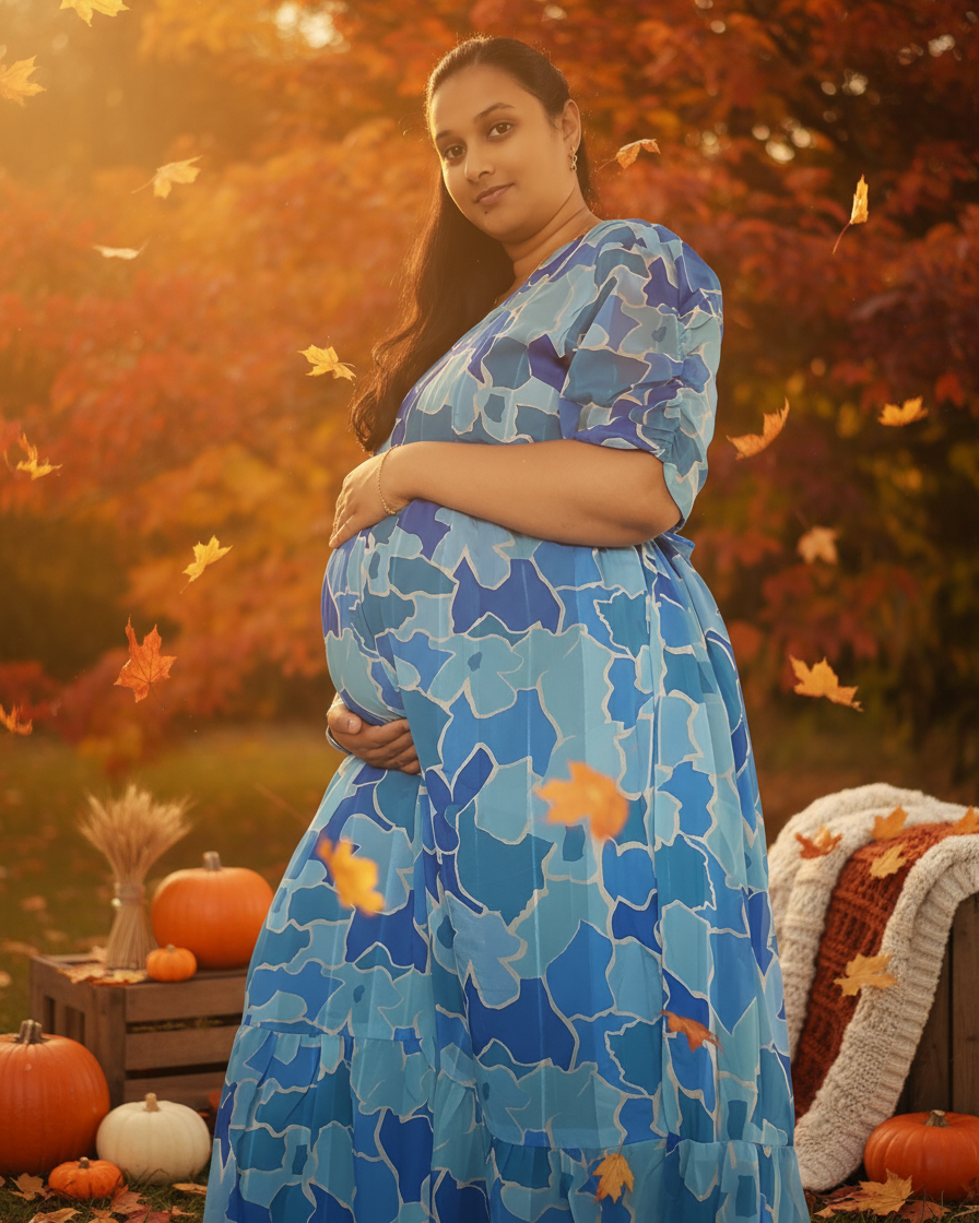 Light and Dark Blue Flower Maxi Dress