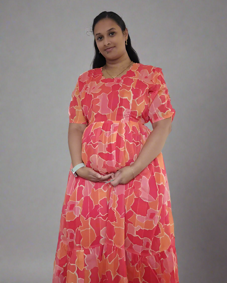 Red and Orange Flower Maxi Dress