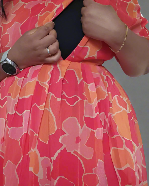 Red and Orange Flower Maxi Dress