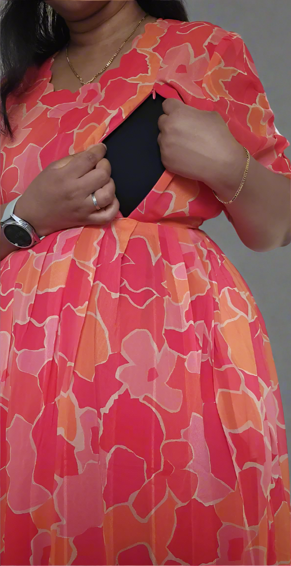 Red and Orange Flower Maxi Dress