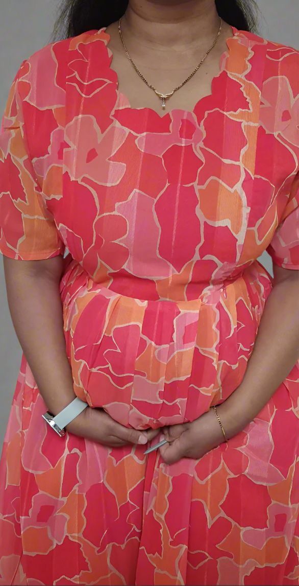 Red and Orange Flower Maxi Dress