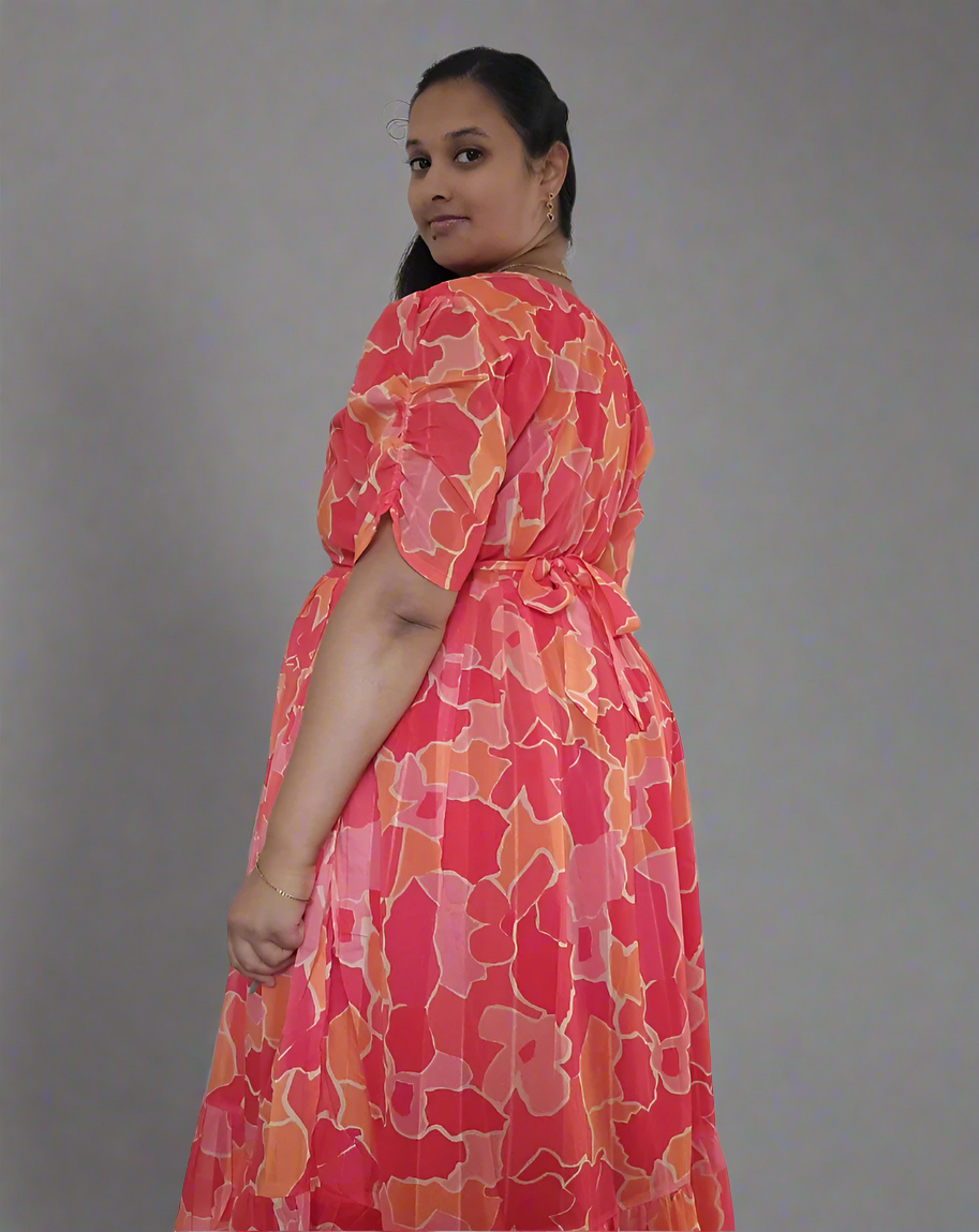 Red and Orange Flower Maxi Dress