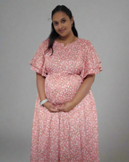 Peach with Small Flower Print Midi Dress