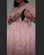 Peach with Small Flower Print Midi Dress