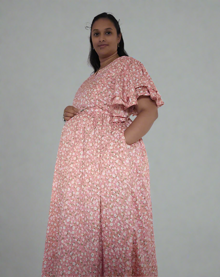 Small Flower Print Nursing Dress - Pink