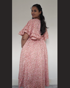 Peach with Small Flower Print Midi Dress