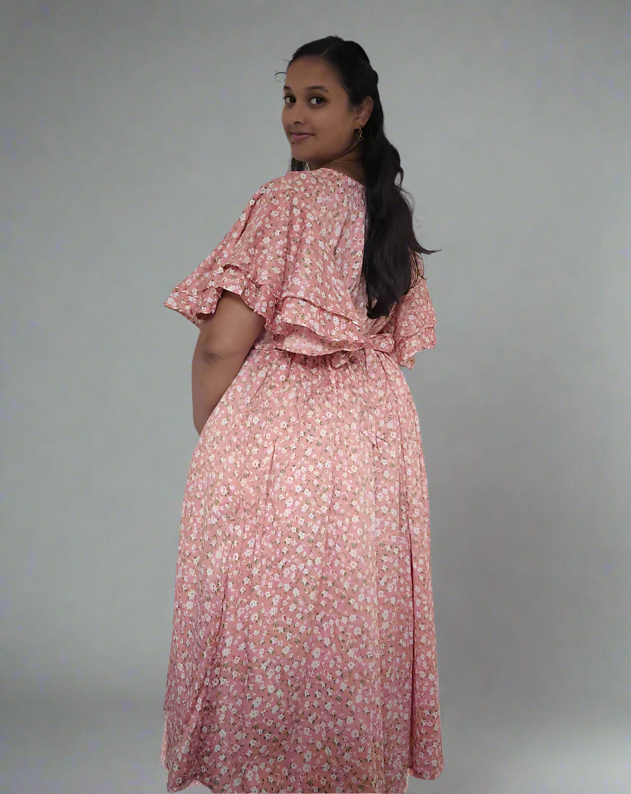 Small Flower Print Nursing Dress - Pink