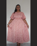 Peach with Small Flower Print Midi Dress